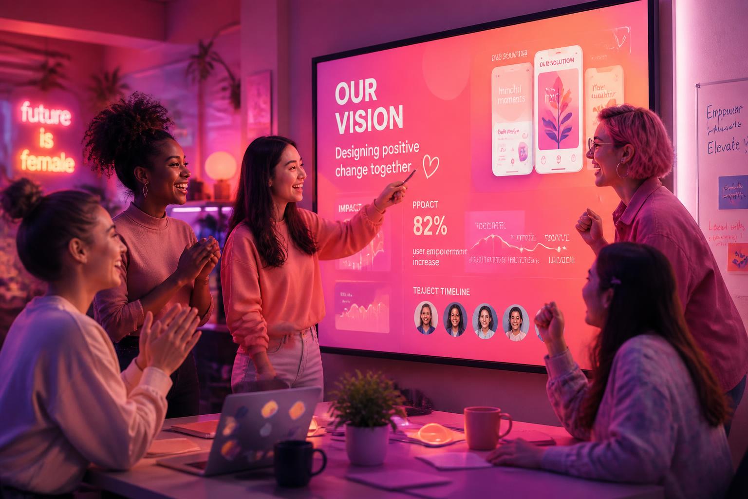 Young women celebrating a project they built with AI